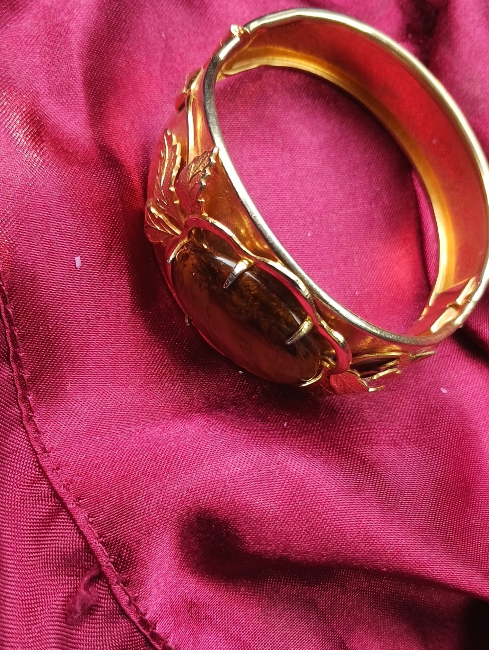 Gold Leaf Tiger Eye Stone Bangle Bracelet